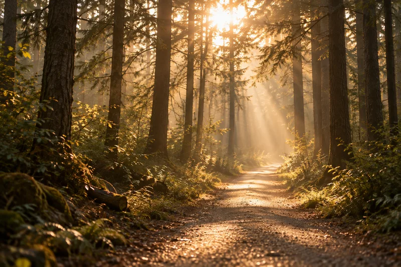 Morning light filtering through a quiet forest.